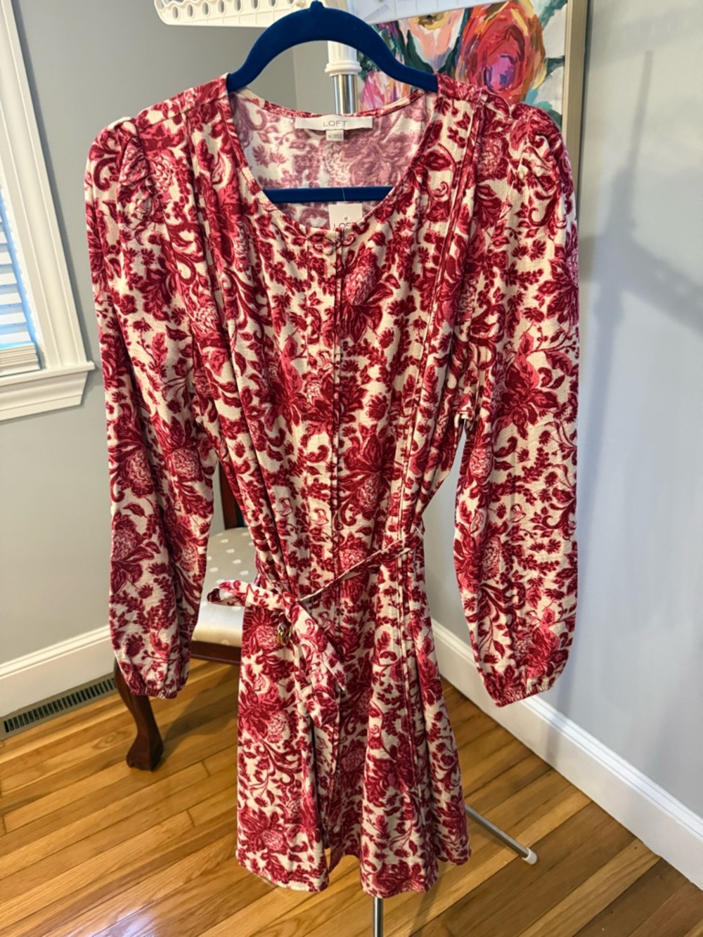 LOFT Red and White Floral Dress